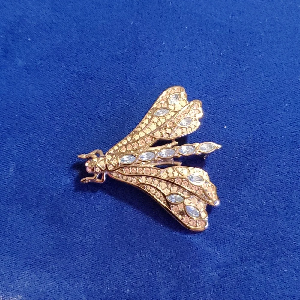 Rare Vintage Swarovski Crystal Art Deco Dragonfly Brooch Pin - Picture 3 of 8